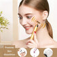 Gold electric face massager stick with U-roller head used along the jawline