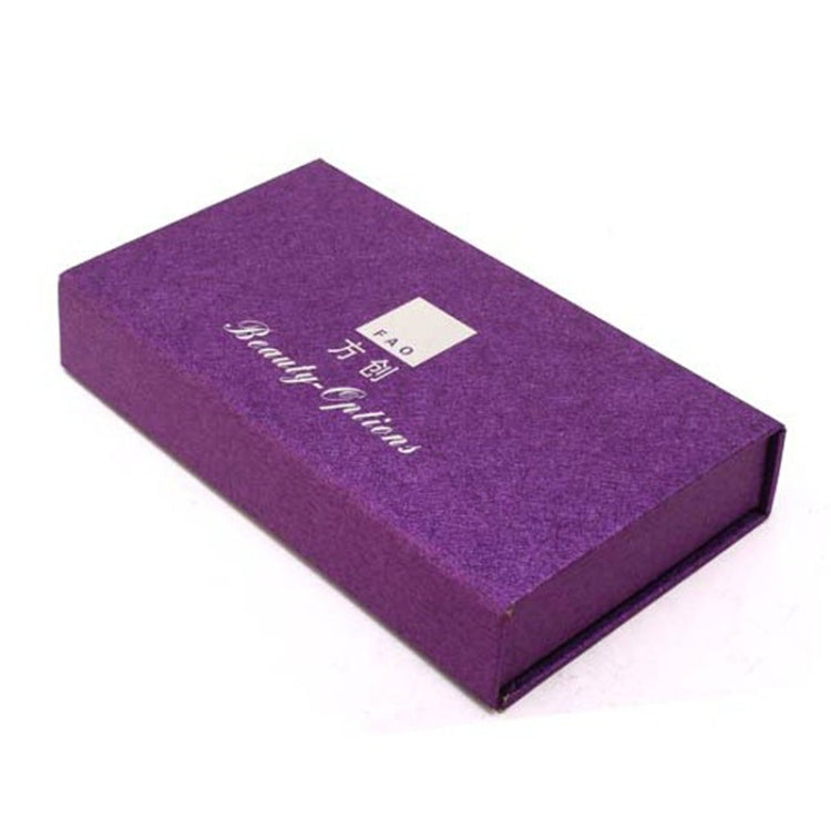Purple gift box with FAO logo for electric face massage stick.