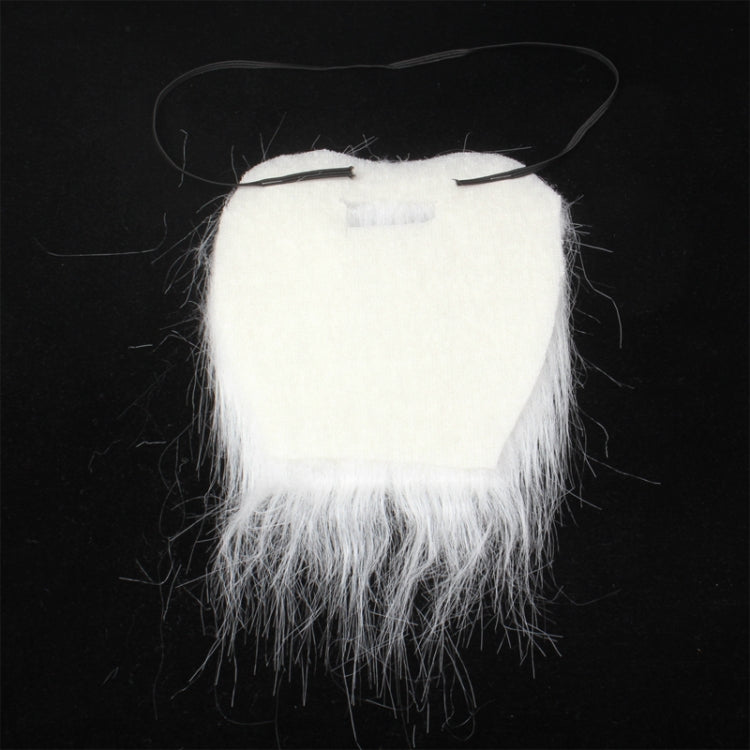 White fluffy fake beard with matching mustache, elastic strap loop