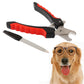 Small pet nail clipper set with red rubber grip and attached gray nail file