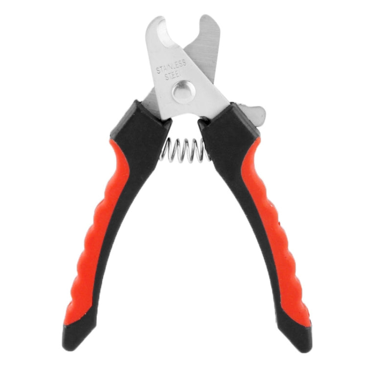 Pet nail clipper with spring handle and curved stainless trimming blades