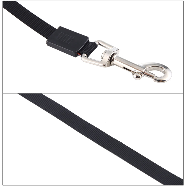 Black nylon dog leash strap with spring clasp and metal ring attachment