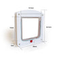 White pet door unit with flap, shown with size measurements