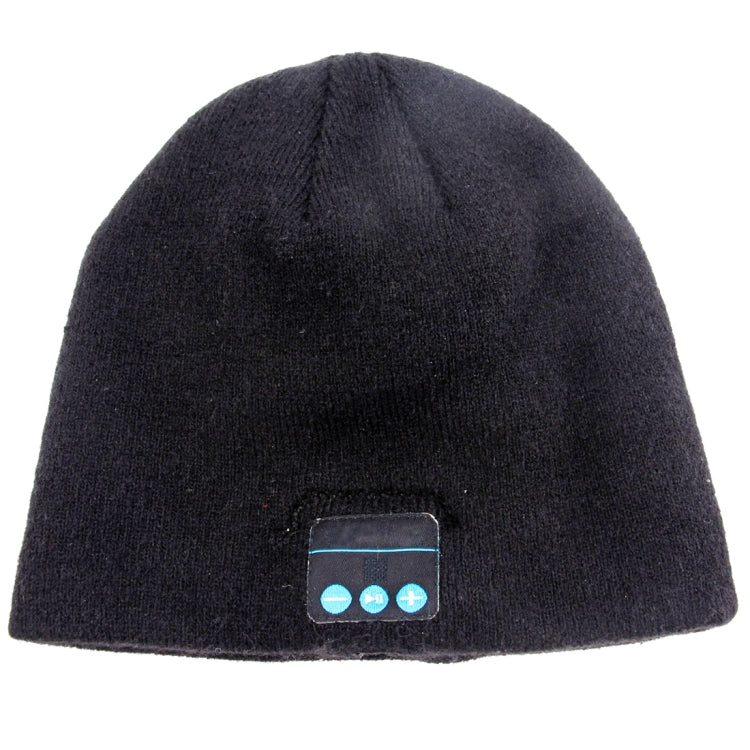 Black knit beanie with Bluetooth control module on the front