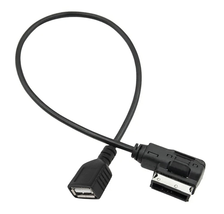 Black adapter cable with USB-A end and AMI connector end, flexible round cord