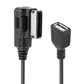 Black adapter cable ends: AMI connector block and USB-A plug, side-by-side view
