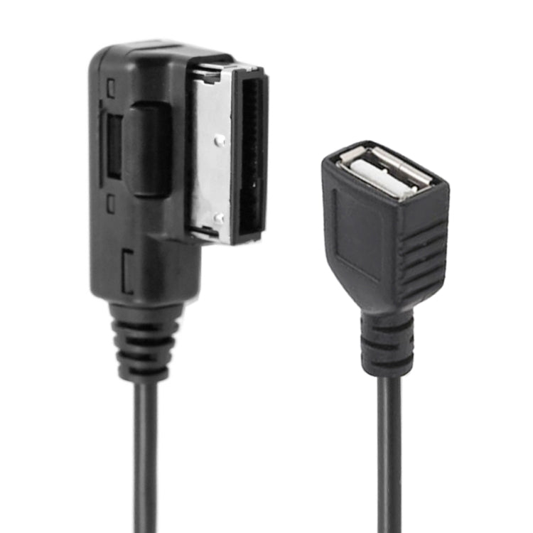 Black adapter cable ends: AMI connector block and USB-A plug, side-by-side view