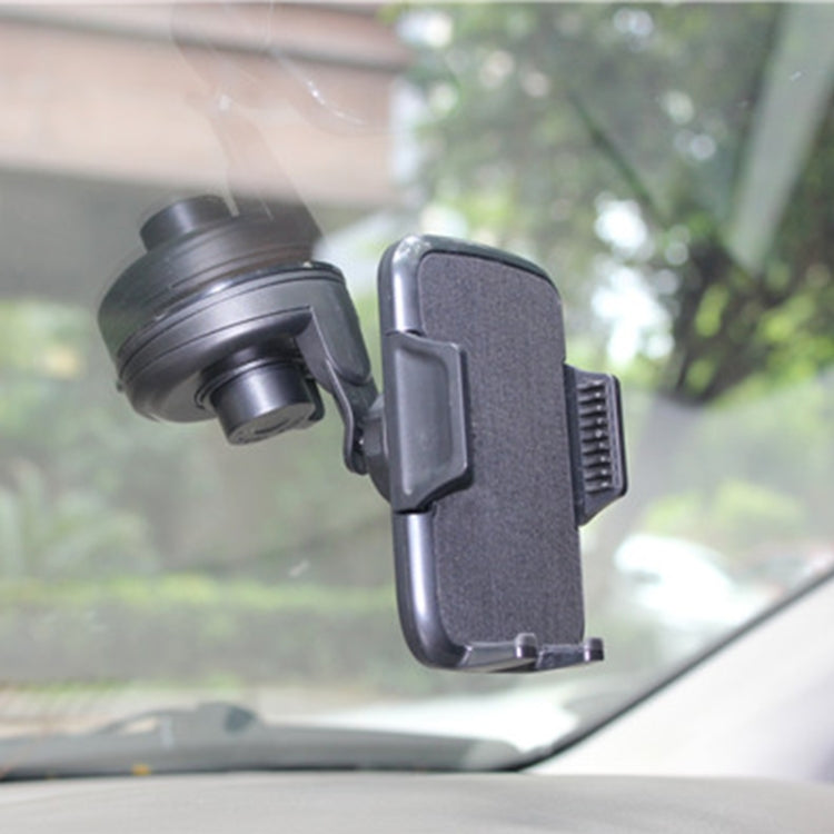 Black car phone mount with textured grip pad and side clamp holder