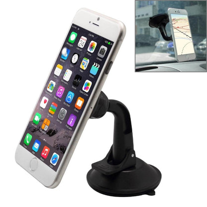 Black car phone mount holder with suction base and curved support arm