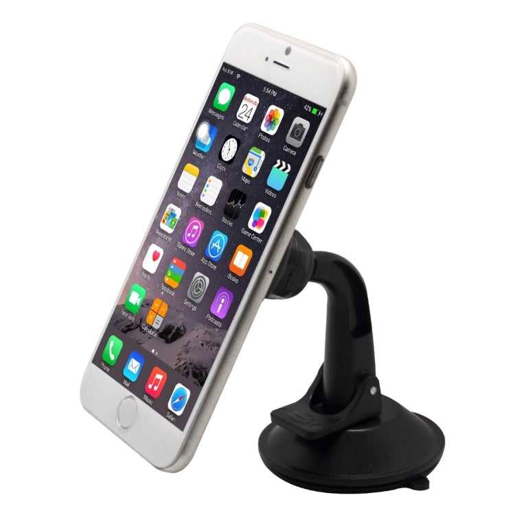 Black car phone mount holder holding a smartphone on a suction base