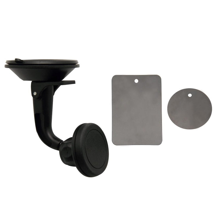 Black car phone mount holder with suction base and included metal mounting plates