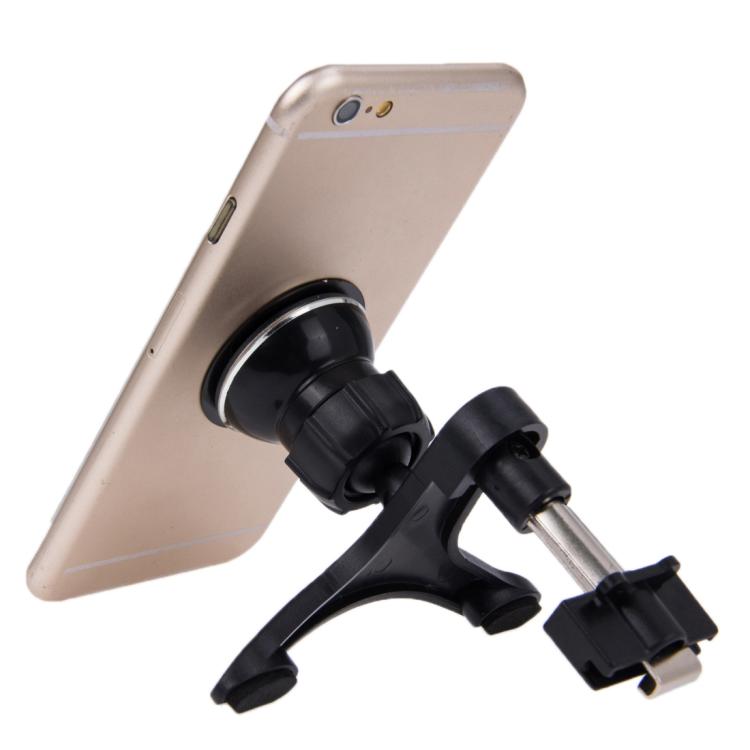 Rotatable universal phone holder with black cradle and metal support for smartphones