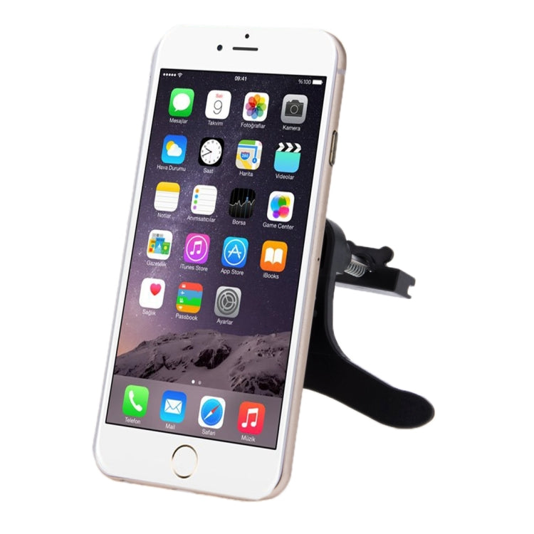 Rotatable universal phone holder holding a white smartphone with adjustable arm