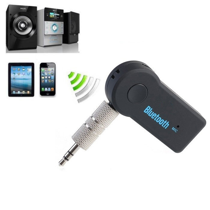 Bluetooth hands-free music mic receiver kit with 3.5mm plug and signal icon