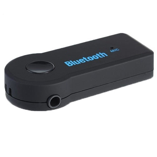 Black Bluetooth music mic receiver with top button and audio jack port