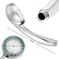 Chrome LED shower head showing threaded inlet and spray-face size