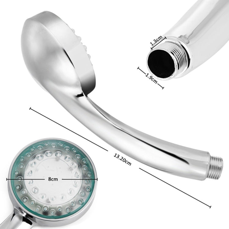 Chrome LED shower head showing threaded inlet and spray-face size