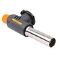Gas torch with orange nozzle cap, black housing, and silver barrel
