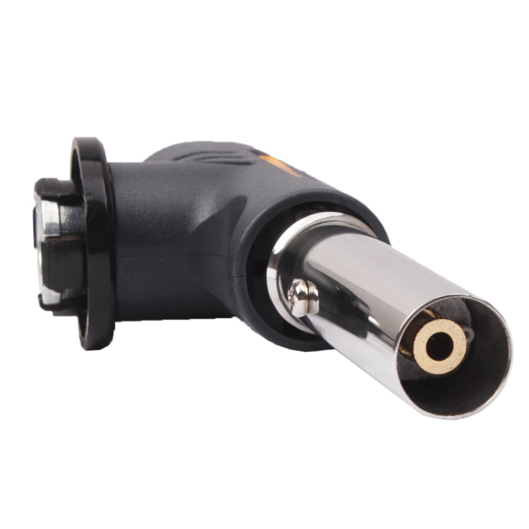Gas torch nozzle tip with black ring and brass center, silver barrel, black body