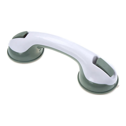 White and dark green suction grab handle for bathtub and shower, curved armrests