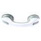 Curved suction grab handle with dual pads, white body and dark green grips