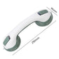 White bath grab handle with dark green suction ends and ergonomic handholds