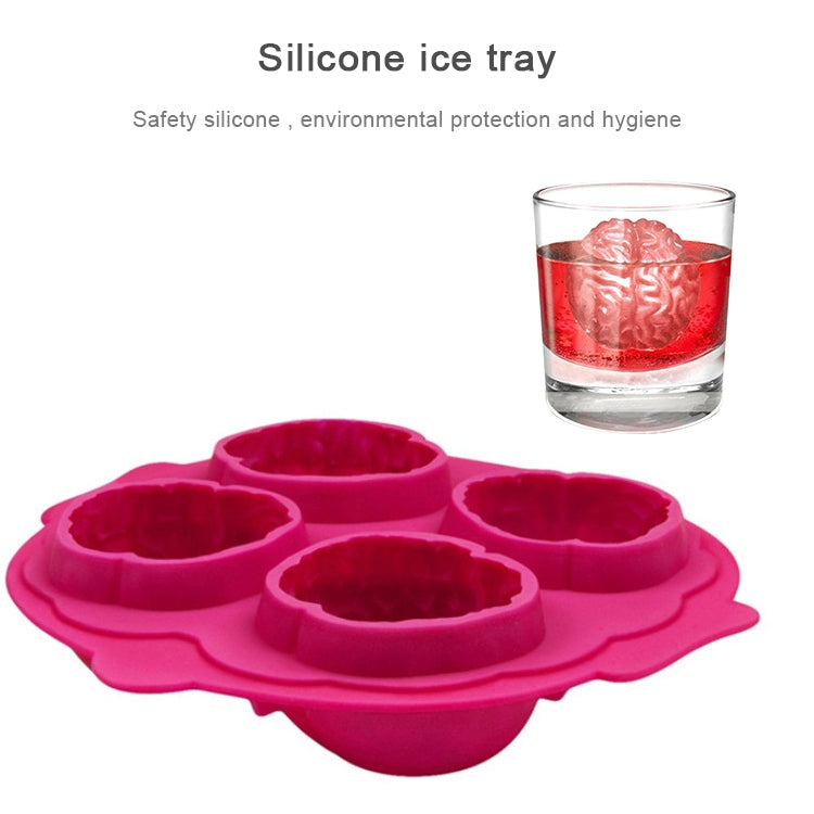 Pink silicone ice cube tray with 5 brain-shaped cavities for ice drinks