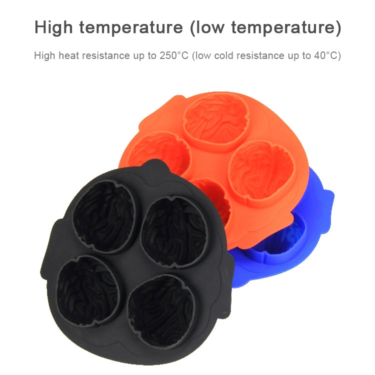 Silicone ice cube trays in orange and blue with 5 brain-shaped cavities