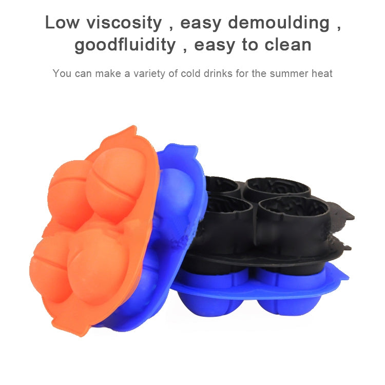 Silicone ice cube trays in orange, blue, and black with brain-shaped cavities