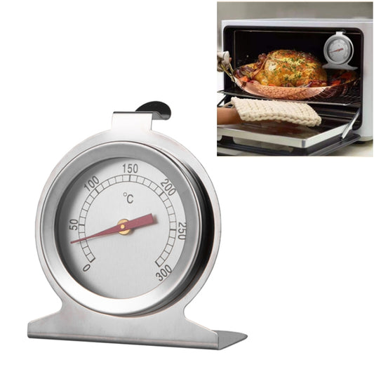 Stainless steel oven thermometer with round Celsius dial, 0–300°C scale and red needle