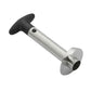 Pineapple corer slicer tool with black knob, silver shaft, serrated core blade