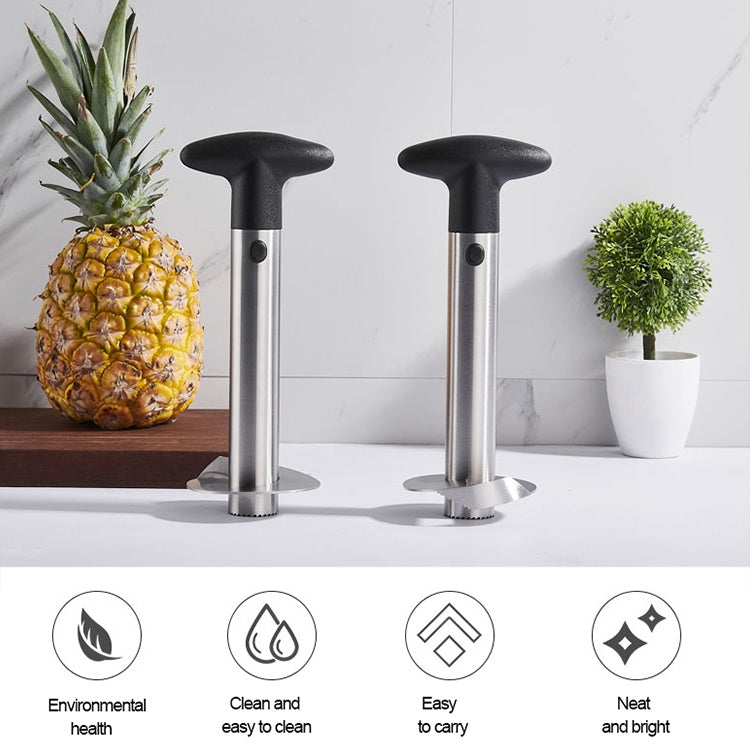 Pineapple corer slicers with black handles and silver shafts, shown side by side