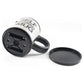 Self-stirring mug with black lid base and open top showing stirring components