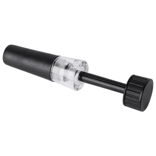 Vacuum bottle stopper: black rubber body with clear chamber and ridged pull cap