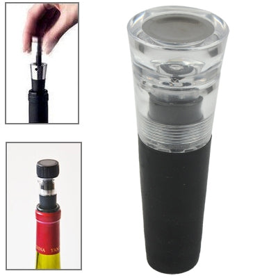 Vacuum wine bottle stopper with clear top and black rubber body