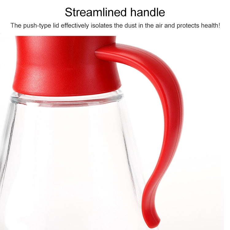 Red handle glass oil bottle with streamlined push-type lid
