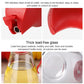 Clear glass oil bottle with red spout outlet and thick rim design