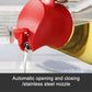 Red automatic oil bottle spout pouring with clear glass body and nozzle