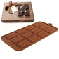 Brown silicone chocolate mold tray featuring 12 square chocolate bar cavities, rectangular