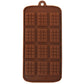Brown silicone chocolate mold sheet with 12 square bar cavities and hanging loop