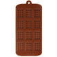 Brown silicone chocolate mold sheet with 12 square bar cavities, hanging loop top