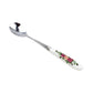 Stainless steel spoon with ceramic handle and pink rose floral detail