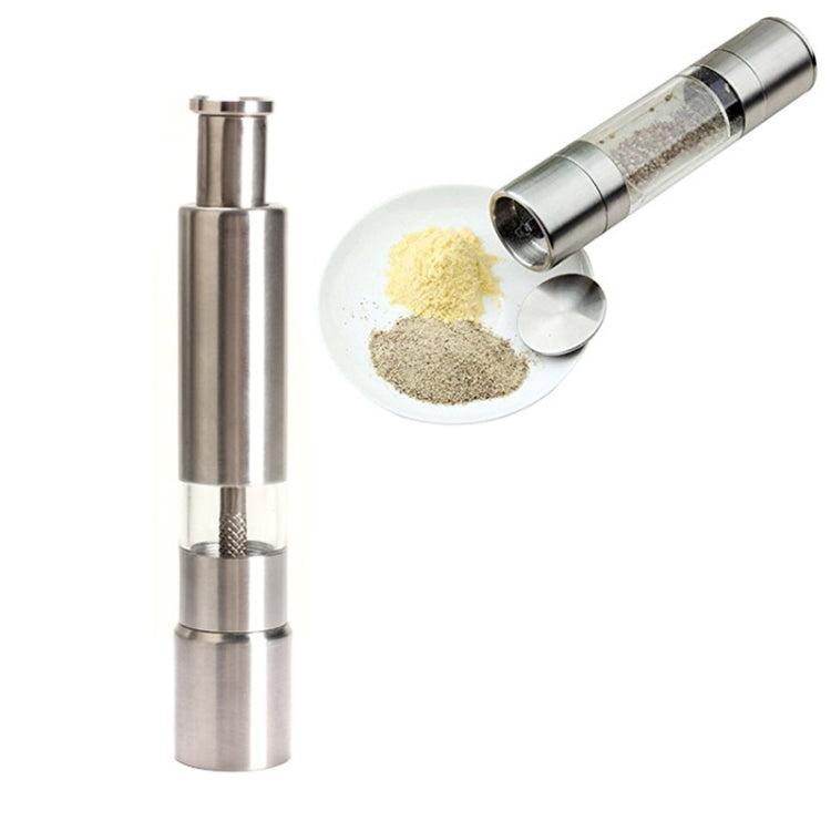 Stainless steel salt and pepper grinder mill with clear spice grinding chamber