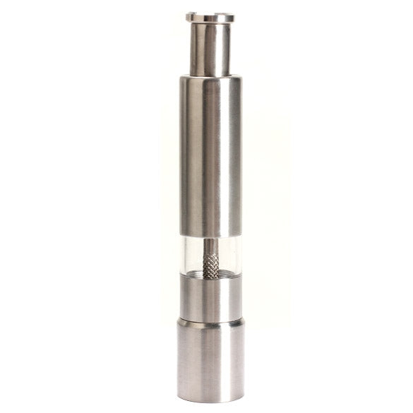 Stainless steel salt and pepper grinder mill with top cap and textured grip