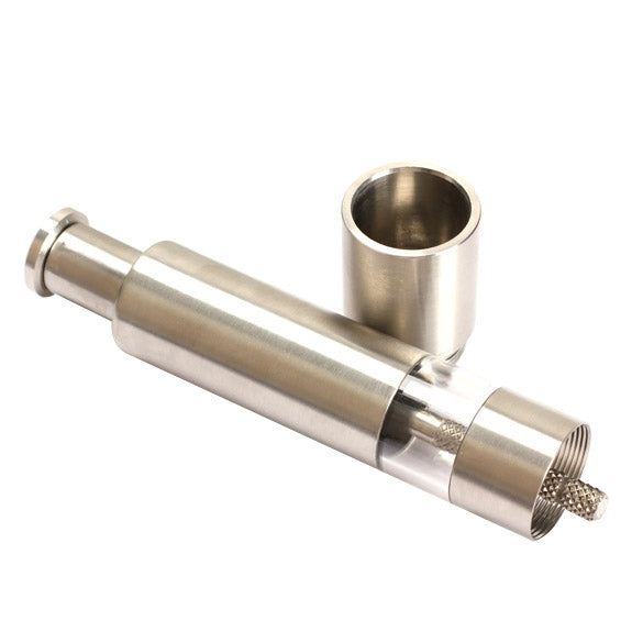 Stainless steel salt and pepper grinder mill with base opening and screw-style rim