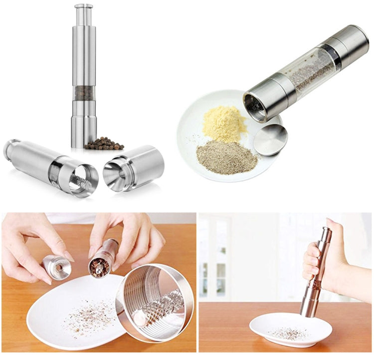 Stainless steel salt and pepper grinder mill set with spice chamber and accessory