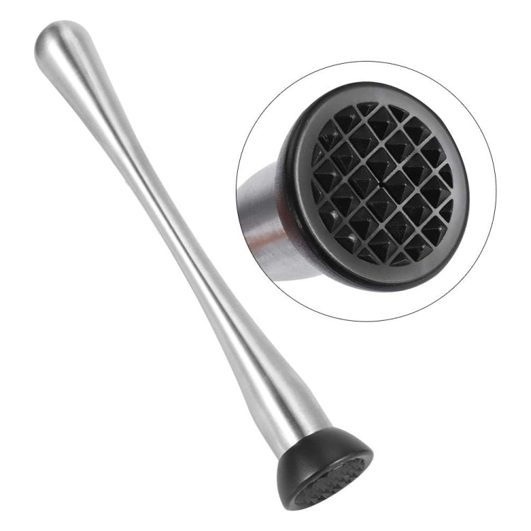 Stainless steel ice pick muddler with round perforated head and black tip base