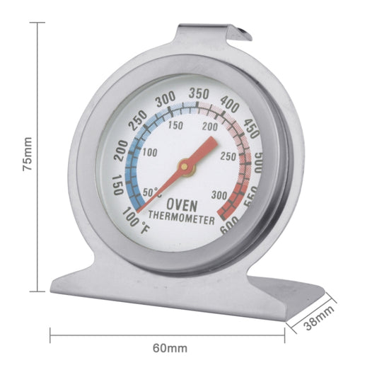 Stainless steel oven dial thermometer with red needle, 75mm height and 60mm base