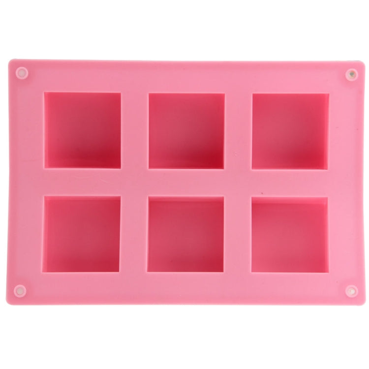 Pink silicone square mold tray with six square cavities