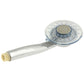 LED shower head with clear face, long handle, and brass inlet thread